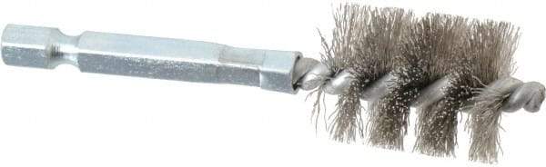 Schaefer Brush - 5/8 Inch Inside Diameter, 13/16 Inch Actual Brush Diameter, Stainless Steel, Power Fitting and Cleaning Brush - 1/4 Shank Diameter, 3-1/8 Inch Long, Hex Shaft Stem, 3/4 Inch Refrigeration Outside Diameter - All Tool & Supply