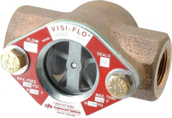 OPW Engineered Systems - 3/4 Inch, Bronze, Visi-Flo Sight Flow Indicator - 200 Max psi, 4-1/8 Inch Overall Length - All Tool & Supply