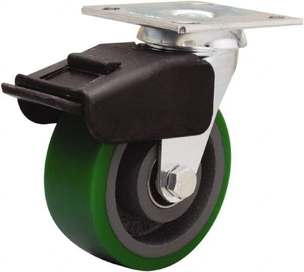 Hamilton - 5" Diam x 2" Wide x 6-1/2" OAH Top Plate Mount Swivel Caster - Polyurethane Mold onto Cast Iron Center, 850 Lb Capacity, Precision Ball Bearing, 4 x 4-1/2" Plate - All Tool & Supply