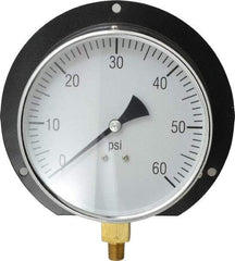 Value Collection - 6" Dial, 1/4 Thread, 0-60 Scale Range, Pressure Gauge - Lower Connection, Rear Flange Connection Mount, Accurate to 3-2-3% of Scale - All Tool & Supply