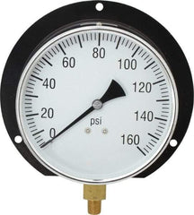 Value Collection - 6" Dial, 1/4 Thread, 0-160 Scale Range, Pressure Gauge - Lower Connection, Rear Flange Connection Mount, Accurate to 3-2-3% of Scale - All Tool & Supply