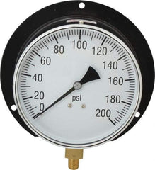 Value Collection - 6" Dial, 1/4 Thread, 0-200 Scale Range, Pressure Gauge - Lower Connection, Rear Flange Connection Mount, Accurate to 3-2-3% of Scale - All Tool & Supply