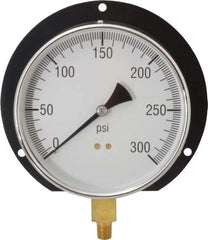 Value Collection - 6" Dial, 1/4 Thread, 0-300 Scale Range, Pressure Gauge - Lower Connection, Rear Flange Connection Mount, Accurate to 3-2-3% of Scale - All Tool & Supply