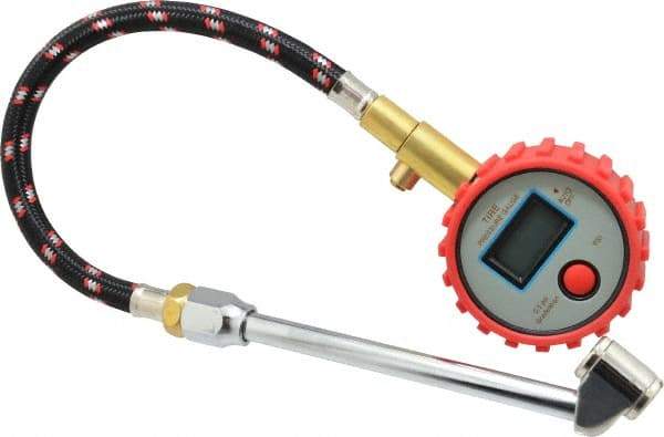 Value Collection - 0 to 160 psi Digital Tire Pressure Gauge - CR2032 Lithium Battery, 9' Hose Length, 0.5 psi Resolution - All Tool & Supply