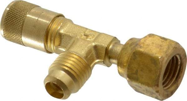 Parker - 500 Max psi, 1/4 Tube OD, Forged Flared Female Run Swivel Tee with Depressor Access Valve - Brass - All Tool & Supply