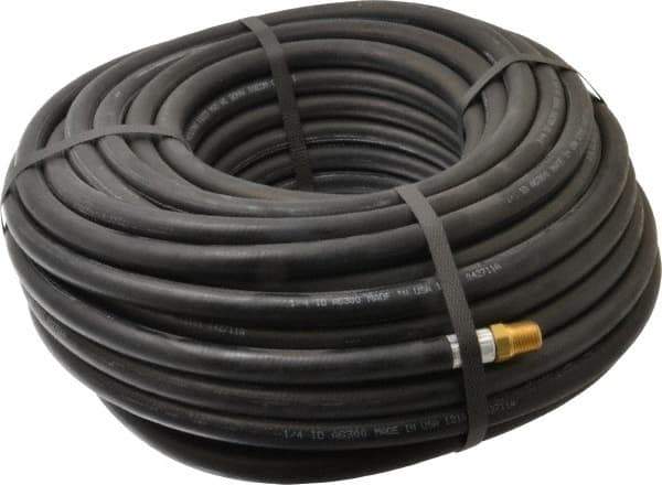 Alliance Hose & Rubber - 1/4" ID x 9/16" OD 100' Long Multipurpose Air Hose - MNPT x FNPT(Swivel) Ends, 300 Working psi, -40 to 190°F, 1/4" Fitting, Black - All Tool & Supply