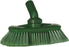 Vikan - 1-1/2" Bristle Length, Polyester Wash Brush - 7-3/4" Long x 3" Wide Head, 8" OAL, European Threaded Handle, Green, Polypropylene Block, Flagged - All Tool & Supply