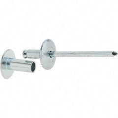 RivetKing - Size 8-12 Dome Head Steel Flush on Both Sides Blind Rivet - Steel Mandrel, 5/8" to 3/4" Grip, 5/8" Head Diam, 0.255" Min Hole Diam, 0.58" Length Under Head, 1/4" Body Diam - All Tool & Supply