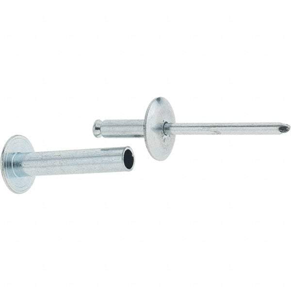 RivetKing - Size 8-26 Dome Head Steel Flush on Both Sides Blind Rivet - Steel Mandrel, 1-3/8" to 1-5/8" Grip, 5/8" Head Diam, 0.255" Min Hole Diam, 1.32" Length Under Head, 1/4" Body Diam - All Tool & Supply