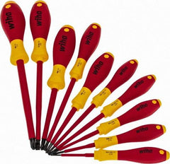 Wiha - 10 Piece Phillips & Slotted Screwdriver Set - Blade Sizes: Width mm 2, 2.5, 3, 3.5, 4.5 & 6.5, Bit Sizes: Philips #0 to #3, Metric Length mm: 60mm, 75mm, 80mm, 100mm, 125mm & 150mm - All Tool & Supply