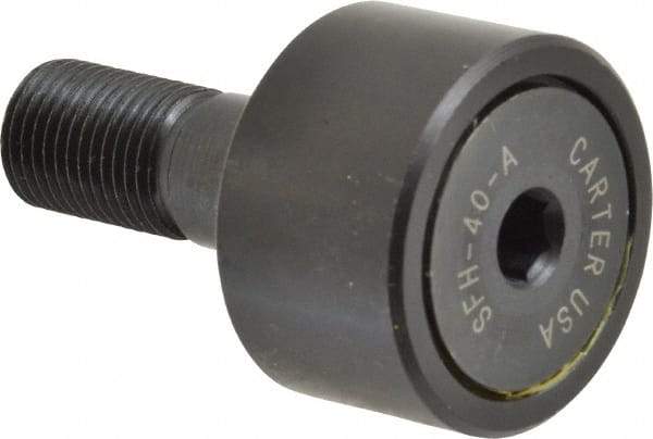 Made in USA - 1-1/4" Roller Diam x 3/4" Width, 1/2" Stud Diam x 1-1/4" Length, Stud Cam Follower - Steel, 5/8" Thread Length, 1/2-20 Thread, 3,144 Lb Dynamic Cap - All Tool & Supply