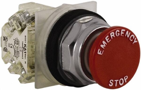 Schneider Electric - 30mm Mount Hole, Extended Straight, Pushbutton Switch with Contact Block - Red Pushbutton, Momentary (MO) - All Tool & Supply