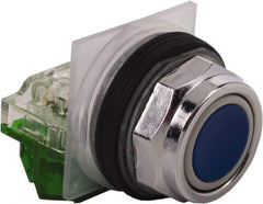 Schneider Electric - 30mm Mount Hole, Extended Straight, Pushbutton Switch with Contact Block - Blue Pushbutton, Momentary (MO) - All Tool & Supply