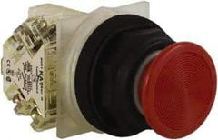 Schneider Electric - 30mm Mount Hole, Extended Straight, Pushbutton Switch with Contact Block - Red Pushbutton, Momentary (MO) - All Tool & Supply