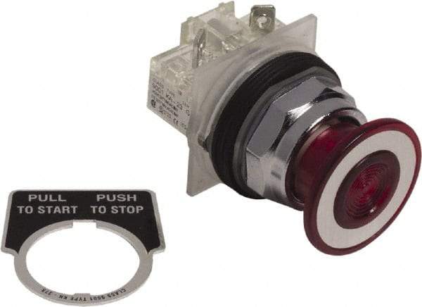 Schneider Electric - 30mm Mount Hole, Extended Mushroom Head, Pushbutton Switch Only - Round, Red Pushbutton, Nonilluminated, Maintained (MA), On-Off - All Tool & Supply