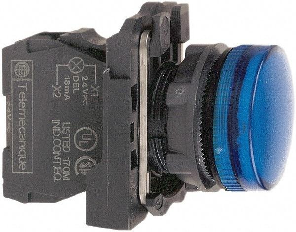 Schneider Electric - 110-120 VAC at 50/60 Hz Blue Lens LED Pilot Light - Round Lens, Screw Clamp Connector, 30mm Wide, Vibration Resistant, Water Resistant - All Tool & Supply