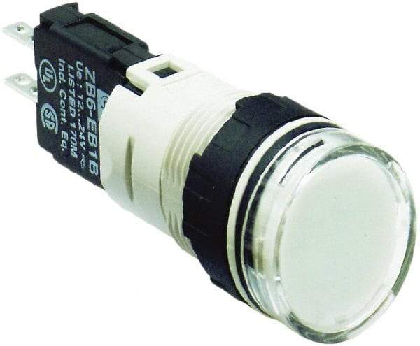 Schneider Electric - 12-24 VAC/VDC White Lens LED Pilot Light - Round Lens, Quick Connect Connector, 18mm Wide, Vibration Resistant - All Tool & Supply