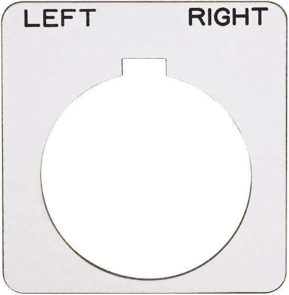 Schneider Electric - Square, Plastic Legend Plate - Left-Right - White Background, Black Letters, 1.22 Inch Hole Diameter, 1-3/4 Inch Square - All Tool & Supply