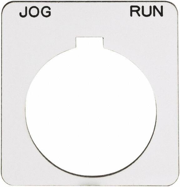 Schneider Electric - Square, Plastic Legend Plate - Jog-Run - White Background, Black Letters, 1.22 Inch Hole Diameter, 1-3/4 Inch Square - All Tool & Supply