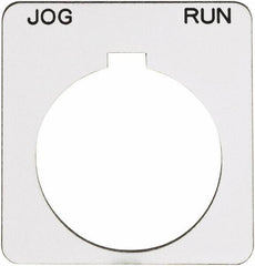 Schneider Electric - Square, Plastic Legend Plate - Jog-Run - White Background, Black Letters, 1.22 Inch Hole Diameter, 1-3/4 Inch Square - All Tool & Supply