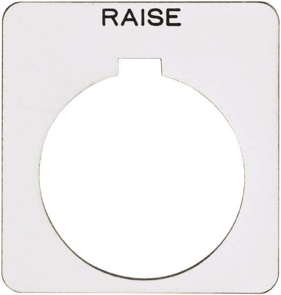 Schneider Electric - Square, Plastic Legend Plate - Raise - White Background, Black Letters, 1.22 Inch Hole Diameter, 1-3/4 Inch Square - All Tool & Supply