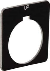 Schneider Electric - Square, Plastic Legend Plate - Up - Black Background, White Letters, 1.22 Inch Hole Diameter, 1-3/4 Inch Square - All Tool & Supply