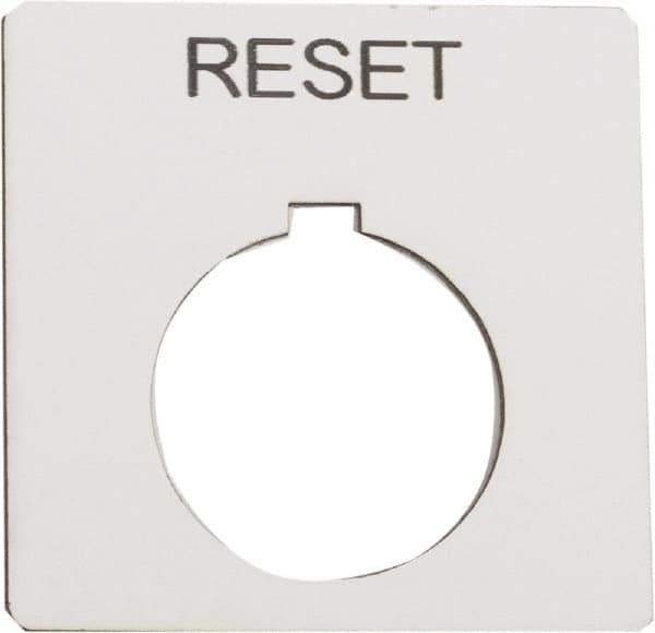 Schneider Electric - Square, Plastic Legend Plate - Reset - White Background, Black Letters, 1.2 Inch Hole Diameter, 2-1/4 Inch Square - All Tool & Supply