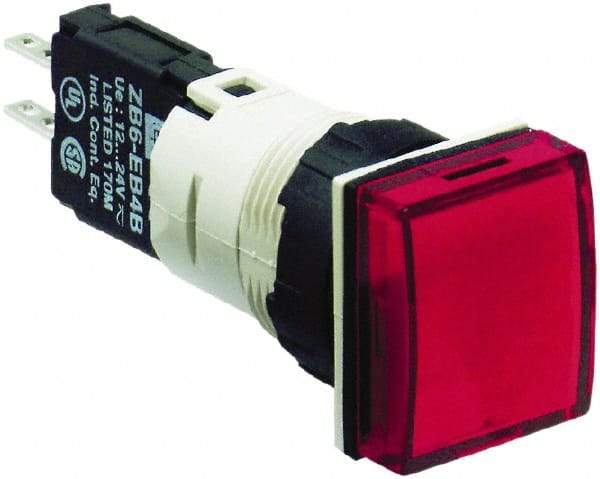 Schneider Electric - 12-24 VAC/VDC Red Lens LED Pilot Light - Square Lens, Quick Connect Connector, 18mm Wide, Vibration Resistant - All Tool & Supply