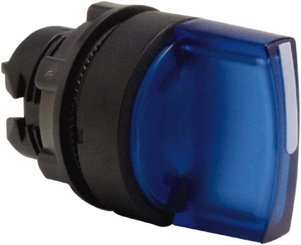 Schneider Electric - 22mm Mount Hole, 3 Position, Handle Operated, Selector Switch Only - Blue, Momentary (MO), Illuminated, Shock, Vibration and Water Resistant - All Tool & Supply