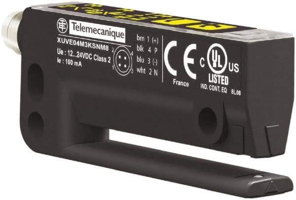 Telemecanique Sensors - 4 Pin M8 Connector, 3mm Nominal Distance, Shock and Vibration Resistant, Through Beam Photoelectric Sensor - 12 to 24 VDC, 10 kHz, Polyamide, 64mm Long x 10mm Wide x 25mm High - All Tool & Supply