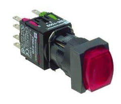 Schneider Electric - 16mm Mount Hole, Extended Straight, Pushbutton Switch with Contact Block - Square, Red Pushbutton, Illuminated, Momentary (MO) - All Tool & Supply