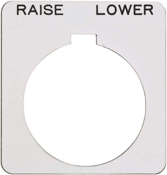 Schneider Electric - Square, Plastic Legend Plate - Raise-Lower - White Background, Black Letters, 1.22 Inch Hole Diameter, 1-3/4 Inch Square - All Tool & Supply