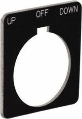 Schneider Electric - Square, Plastic Legend Plate - Up-Off-Down - Black Background, White Letters, 1.22 Inch Hole Diameter, 1-3/4 Inch Square - All Tool & Supply