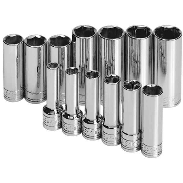 SK - 3/8" Drive Deep Socket Set - 7 to 19mm, Metric Measurement Standard - All Tool & Supply