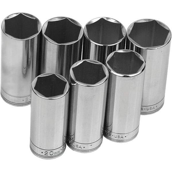 SK - 3/8" Drive Deep Socket Set - 7 to 19mm, Metric Measurement Standard - All Tool & Supply