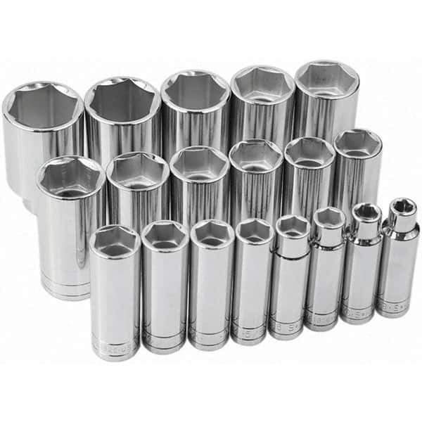 SK - 1/2" Drive Deep Socket Set - 3/8 to 1-1/2", Inch Measurement Standard - All Tool & Supply