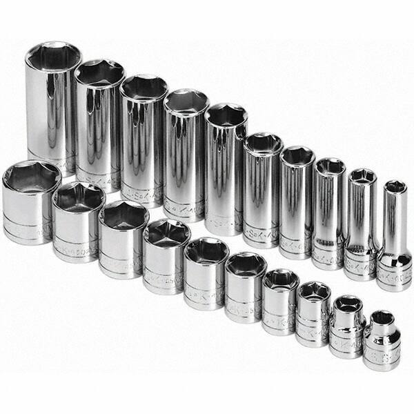 SK - 3/8" Drive Standard Deep Socket Set - 5/16 to 7/8", Inch Measurement Standard - All Tool & Supply