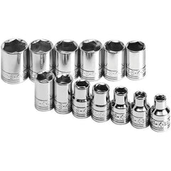 SK - 3/8" Drive Standard Socket Set - 7 to 19mm, Metric Measurement Standard - All Tool & Supply