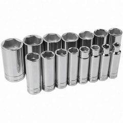 SK - 1/2" Drive Deep Socket Set - 3/8 to 1-1/4", Inch Measurement Standard - All Tool & Supply