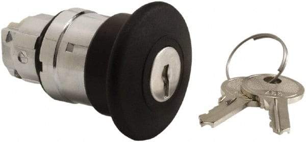 Schneider Electric - 22mm Mount Hole, Extended Mushroom Head, Pushbutton Switch Only - Round, Black Pushbutton, Nonilluminated, Maintained (MA) - All Tool & Supply