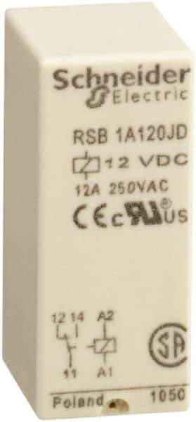 Schneider Electric - 3,000 VA Power Rating, Electromechanical Plug-in General Purpose Relay - 12 Amp at 250 VAC & 12 Amp at 28 VDC, 1CO, 12 VDC - All Tool & Supply