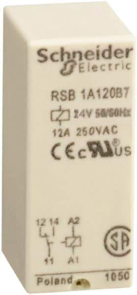 Schneider Electric - 3,000 VA Power Rating, Electromechanical Plug-in General Purpose Relay - 12 Amp at 250 VAC & 12 Amp at 28 VDC, 1CO, 24 VAC - All Tool & Supply