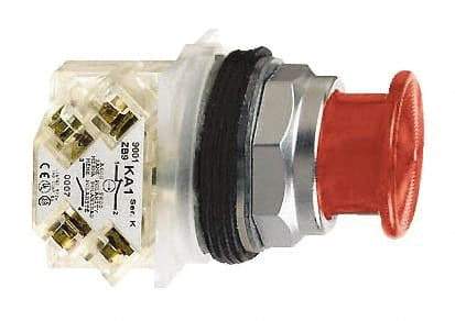 Schneider Electric - 30mm Mount Hole, Extended Mushroom Head, Pushbutton Switch with Contact Block - Round, Red Pushbutton, Momentary (MO) - All Tool & Supply