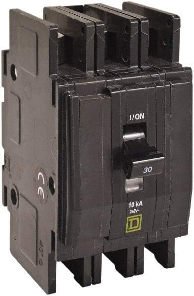 Square D - 25 Amp, 240 VAC, 3 Pole, DIN Rail Mounted, Flush Mount, Surface Mount Miniature Circuit Breaker - Thermal Magnetic Trip, 10 kA at 120/240 VAC Breaking Capacity, 14-2 (Aluminum), 14-2 (Copper) AWG, 74mm Deep x 103mm High x 19mm Wide - All Tool & Supply