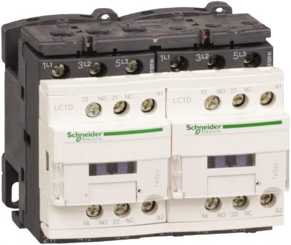 Schneider Electric - 3 Pole, 24 Coil VDC, 12 Amp at 440 VAC, Reversible IEC Contactor - 1 Phase hp: 1 at 115 VAC, 2 at 230/240 VAC, 3 Phase hp: 10 at 575/600 VAC, 3 at 200/208 VAC, 3 at 230/240 VAC, 7.5 at 460/480 VAC - All Tool & Supply