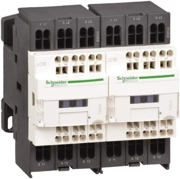 Schneider Electric - 3 Pole, 24 Coil VDC, 9 Amp at 440 VAC, Reversible IEC Contactor - 1 Phase hp: 0.5 at 115 VAC, 1 at 230/240 VAC, 3 Phase hp: 2 at 200/208 VAC, 2 at 230/240 VAC, 5 at 460/480 VAC, 7.5 at 575/600 VAC - All Tool & Supply