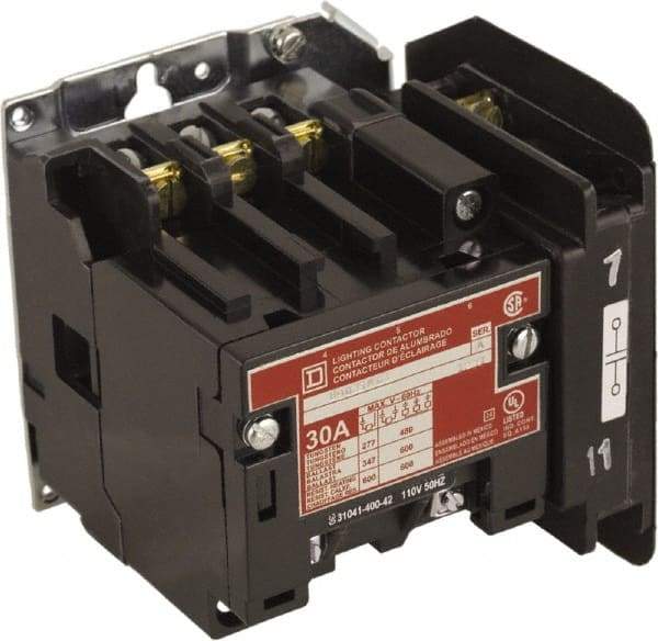 Square D - No Enclosure, 4 Pole, Electrically Held Lighting Contactor - 30 A (Tungsten), 208 VAC at 60 Hz - All Tool & Supply