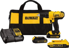 DeWALT - 20 Volt 1/2" Chuck Mid-Handle Cordless Drill - 0-450 & 0-1500 RPM, Single-Sleeve Ratcheting Chuck, Reversible, 3 Lithium-Ion Batteries Included - All Tool & Supply