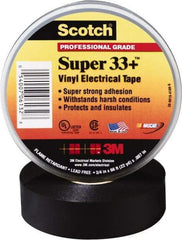 3M - 3/4" x 52', Black Vinyl Electrical Tape - Series 33+, 7 mil Thick, 1,150 V/mil Dielectric Strength, 15 Lb./Inch Tensile Strength - All Tool & Supply