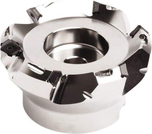 Seco - 50mm Cut Diam, 22mm Arbor Hole, 4.5mm Max Depth of Cut, 45° Indexable Chamfer & Angle Face Mill - 5 Inserts, SE.. 09T3 Insert, Right Hand Cut, 5 Flutes, Through Coolant, Series QuattroMill - All Tool & Supply